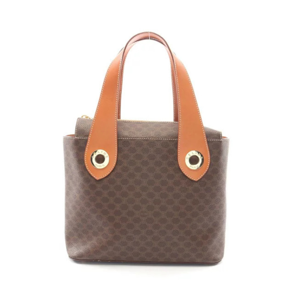 Celine Macadam Handbag Canvas Leather Brown